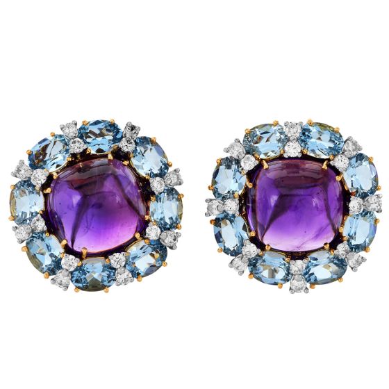 Valentain Margo Amethyst, Aquamarine & Diamond Clip Earrings