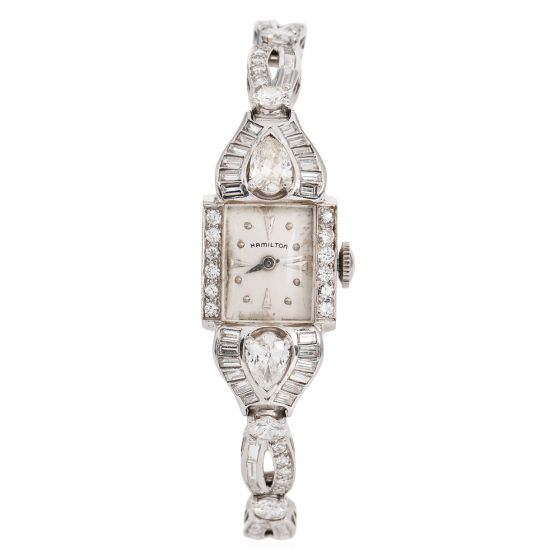 Antique Hamilton Diamond Platinum Ladies Cocktail Watch