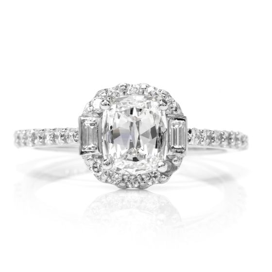 Diamond Baguette Halo Platinum Engagement Ring