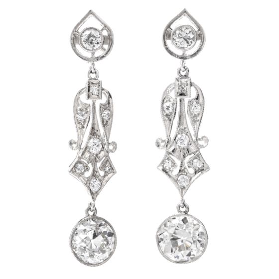Vintage Diamond Gold Dangle Drop Earrings