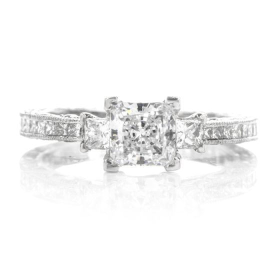 Tacori Diamond Platinum 3 Stone Eternity Engagement Semi-mount Ring