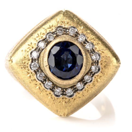 Vintage Buccellati Diamond Sapphire 18K Statement Ring - Dover Jewelry