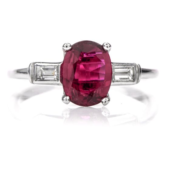 Natural GIA Ruby Diamond Platinum Engagement RIng