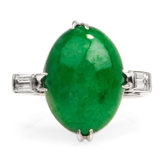 GIA 4.82 Carats Green Jade Diamond Platinum Cocktail Ring