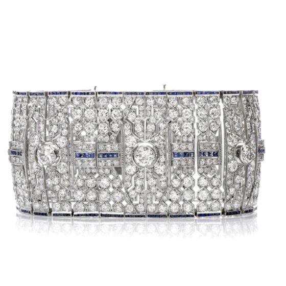 Baroness Diamond Sapphire Art Deco Platinum Bracelet