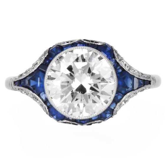 Estate Diamond 5.06cts Sapphire Paltinum Engagement Ring|Dover Jewelry|