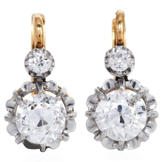 Antique Old Mine 1.40 carat Diamond Platinum 18K Classic Drop Earrings