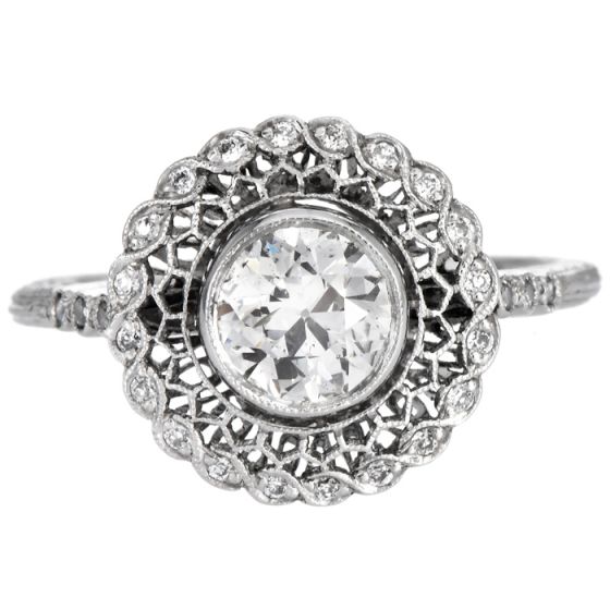  1.02Carats Old European Diamond Platinum Engagement Ring |Dover Jewelry|