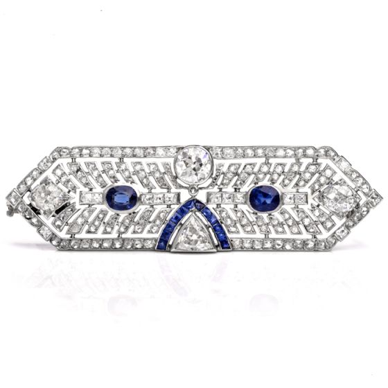 Antique Art Deco Diamond Sapphire Platinum Pin Brooch