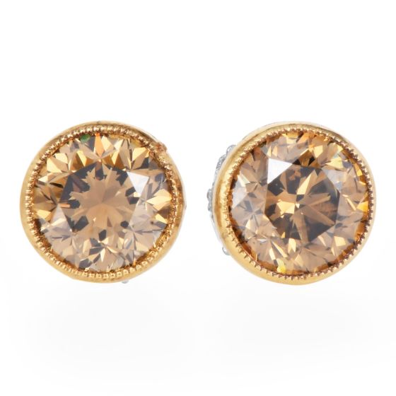 Fancy Brown Yellow Diamond 18K Gold Stud Earrings |Dover Jewelry|