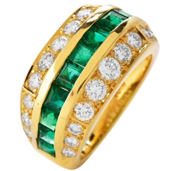Tiffany & Co Diamond Emerald 18K Gold Channel Set Band Ring 