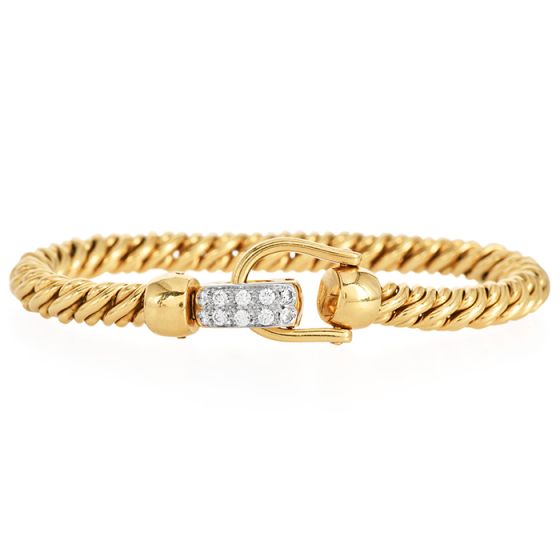 Pomellato Diamond 18K Gold Rope Chain Hardware Link Bracelet-Dover Jewelry