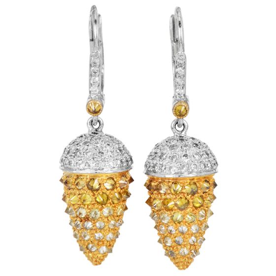 Estate Hubert Diamond 14K Gold Fancy Spiked Cone Dangle Drop Earrings|Dover Jewelry|