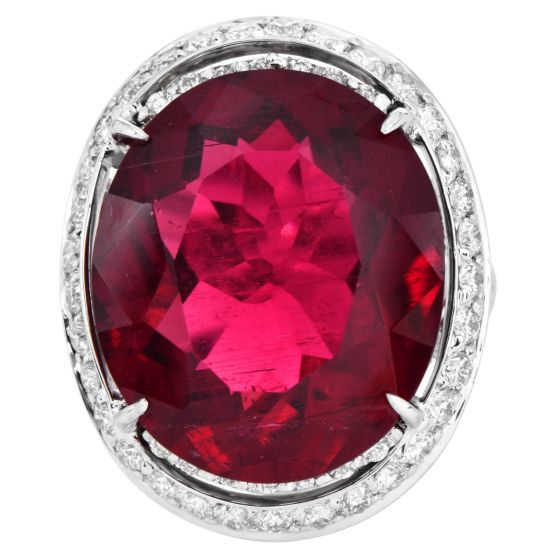 GIA 30.15 Carats Rubellite Tourmaline & Diamond Statement Ring