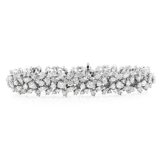 15.16cts Diamond 18K Gold Elegant Cluster Floral Links Bracelet