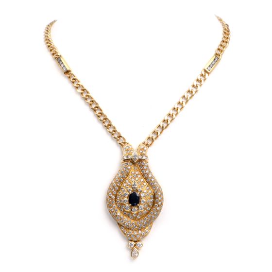 Estate 7.80cts Diamond Sapphire 18k Pendant Necklace