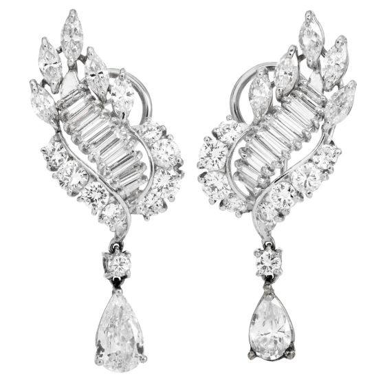 Vintage 7.70cts Diamond Platinum Bridal Drop Earrings