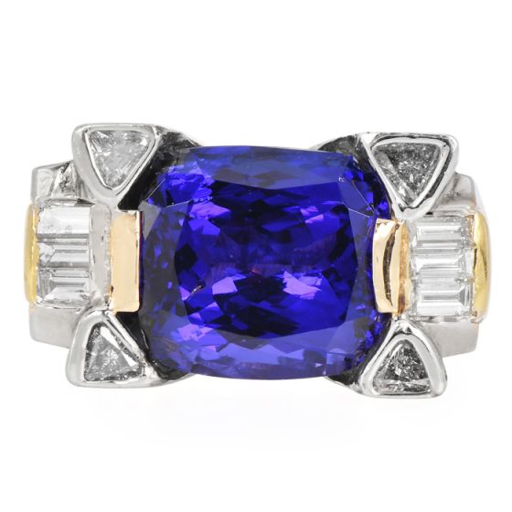 18K Two-Tone Gold Tanzanite 16.03 carats Diamond Cocktail Ring |Dover Jewelry|