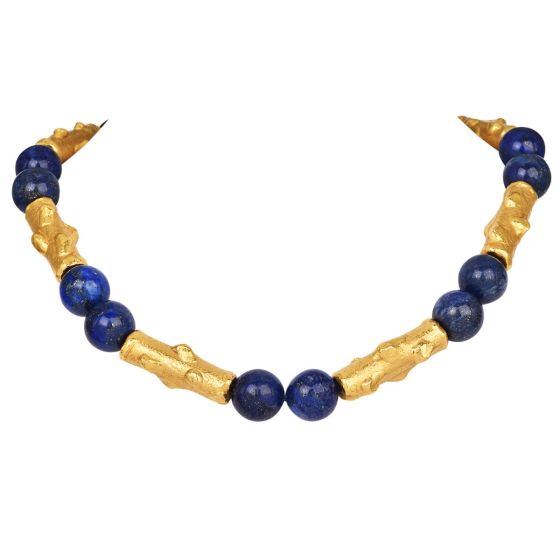 Jean Mahie Lapis Lazuli 22K Yellow Gold Unique Link Necklace
