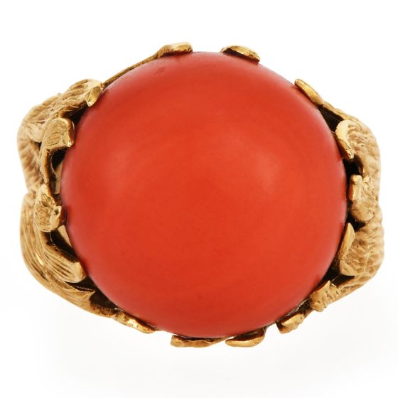 Cartier Circa 1970 Vintage 18K Gold Red Coral Cocktail Ring