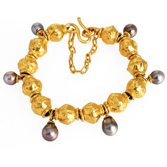 Jean Mahie 22K Yellow Gold Cultured Baroque Gray Pearl Bracelet