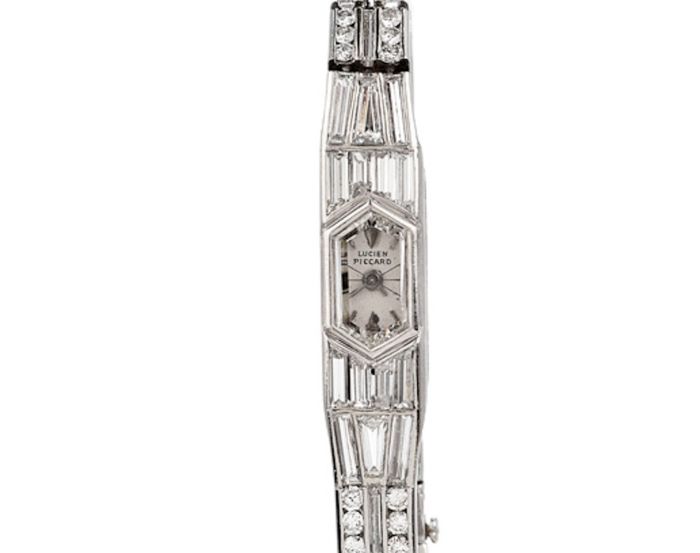 Vintage Lucien Piccard Diamond Platinum Baguette Diamond Cocktail Watch