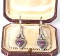 Estate Pink Sapphire Heart Diamond Drop Earrings