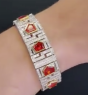 Vinatge Diamond Fire Opal 18K Gold Deco Wide Bracelet. 880002