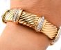 BVLGARI 1.55ct Diamond 18K Gold Grooved Cuff Bracelet 