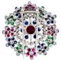 1960S Circular Cluster Ruby Sapphire Diamond Clip 18k Gold Brooch Pin