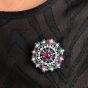 1960S Circular Cluster Ruby Sapphire Diamond Clip 18k Gold Brooch Pin