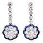 Vintage Platinum  Flower Old Mine Cut Diamonds Sapphires Dangle Drop Earrings | Dover Jewelry|
