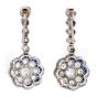 Vintage Platinum  Flower Old Mine Cut Diamonds Sapphires Dangle Drop Earrings | Dover Jewelry|