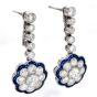Vintage Platinum  Flower Old Mine Cut Diamonds Sapphires Dangle Drop Earrings | Dover Jewelry|