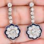Vintage Platinum  Flower Old Mine Cut Diamonds Sapphires Dangle Drop Earrings | Dover Jewelry|