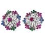 1960s Diamond Ruby Sapphire Emerald 18K Gold  Circular Clip-On Earrings