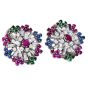 1960s Diamond Ruby Sapphire Emerald 18K Gold  Circular Clip-On Earrings