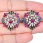 1960s Diamond Ruby Sapphire Emerald 18K Gold  Circular Clip-On Earrings