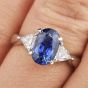 GIA Oval Sapphire Diamond Platinum Three Stone Ring