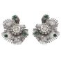 Vintage Diamond Emerald Platinum Starburst Floral Earrings 