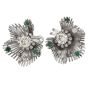 Vintage Diamond Emerald Platinum Starburst Floral Earrings 