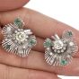 Vintage Diamond Emerald Platinum Starburst Floral Earrings 
