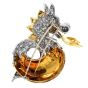 Vintage 12.24cts Diamond Enamel 18K Gold Unique Dragon Pin Brooch 