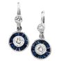 Estate Deco style Diamond Sapphire Platinum Dangle Earrings