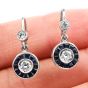 Estate Deco style Diamond Sapphire Platinum Dangle Earrings