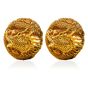 Estate 18K Yellow Gold Asian Dragon Round Clip On Earrings