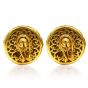 Estate 18K Yellow Gold Asian Dragon Round Clip On Earrings
