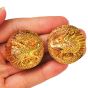 Estate 18K Yellow Gold Asian Dragon Round Clip On Earrings