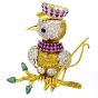 Vintage Diamond Ruby Sapphire Emerald 14K Gold Fishing Bird Brooch Pin