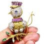Vintage Diamond Ruby Sapphire Emerald 14K Gold Fishing Bird Brooch Pin